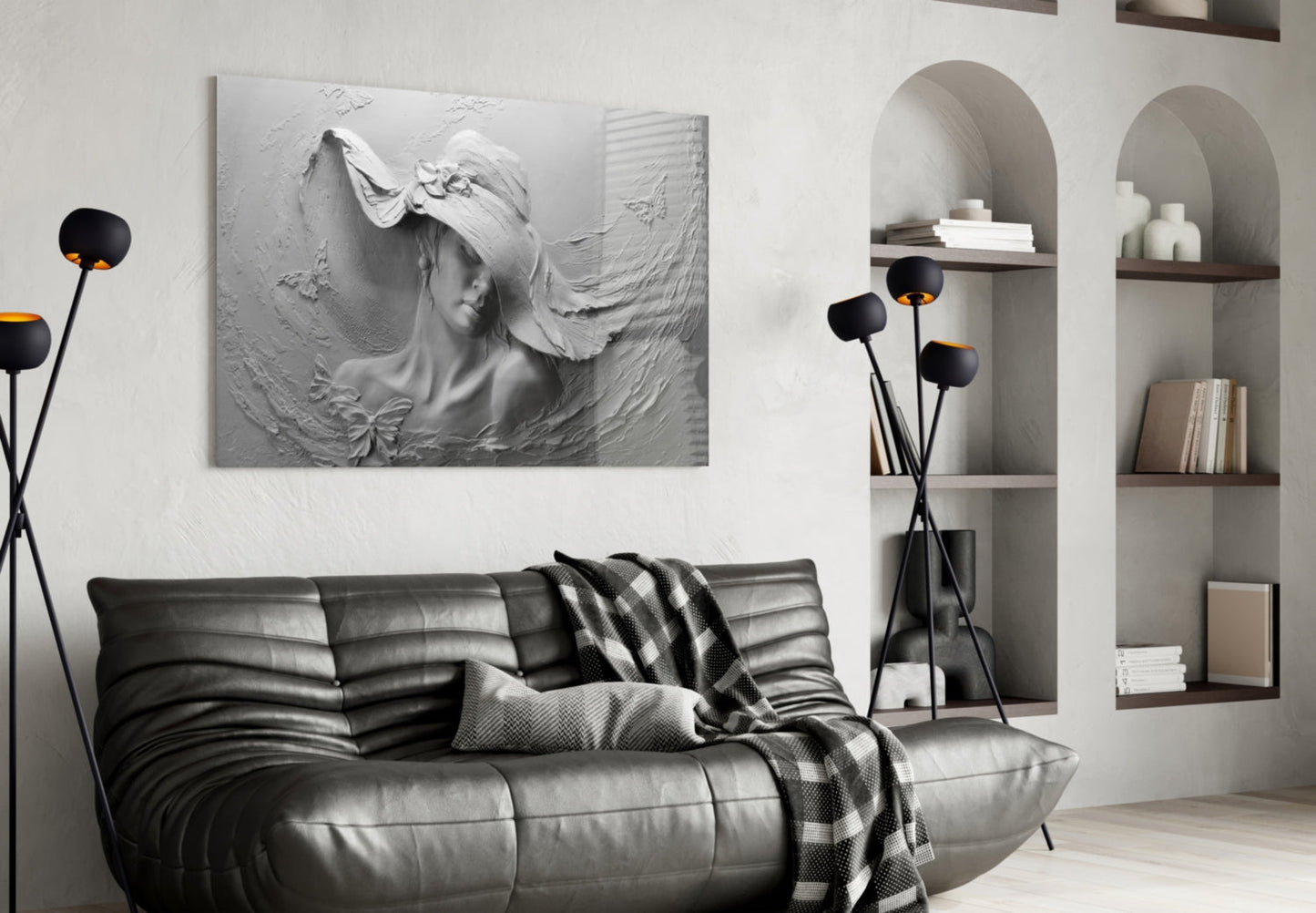 Relief Woman with Butterflies Glass Wall Art