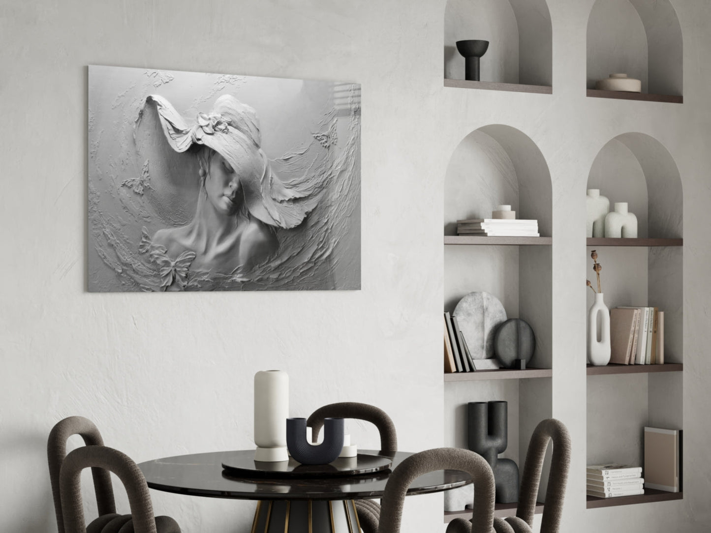 Relief Woman with Butterflies Glass Wall Art