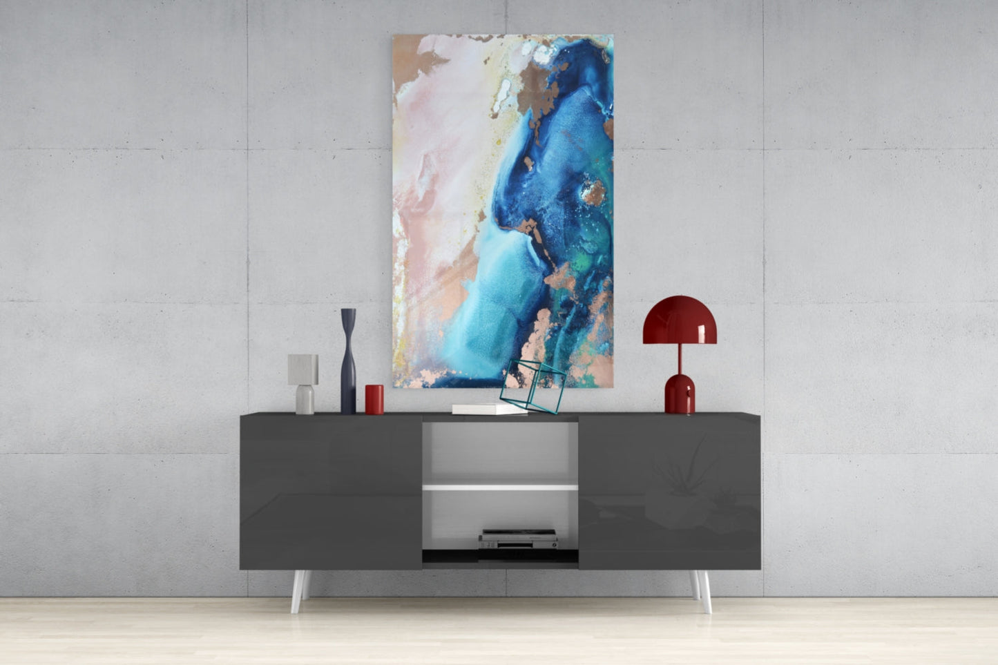 Cobalt Tide Abstract Glass Wall Art