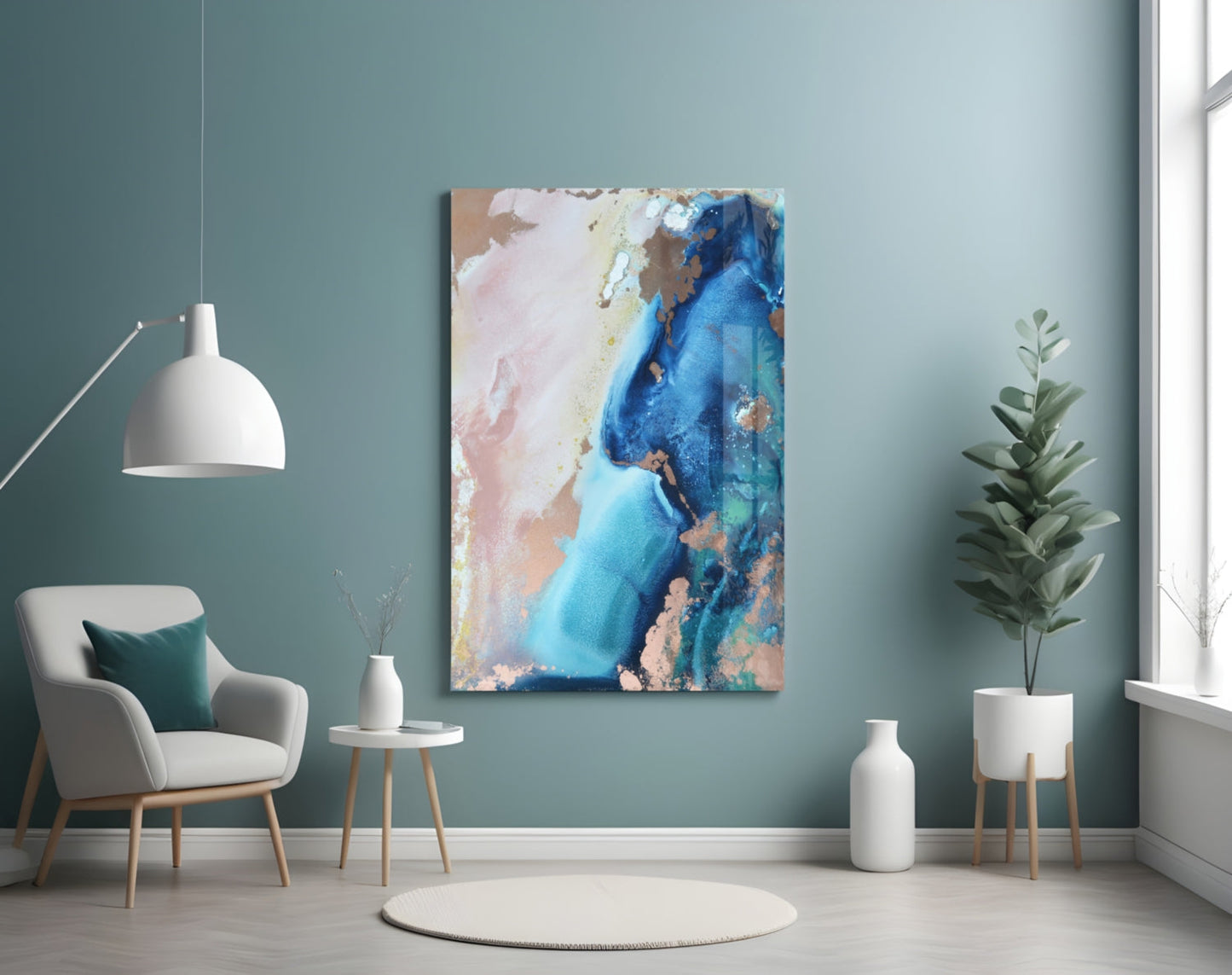 Cobalt Tide Abstract Glass Wall Art