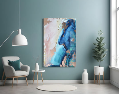 Cobalt Tide Abstract Glass Wall Art