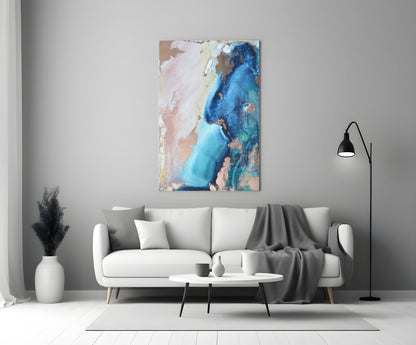 Cobalt Tide Abstract Glass Wall Art