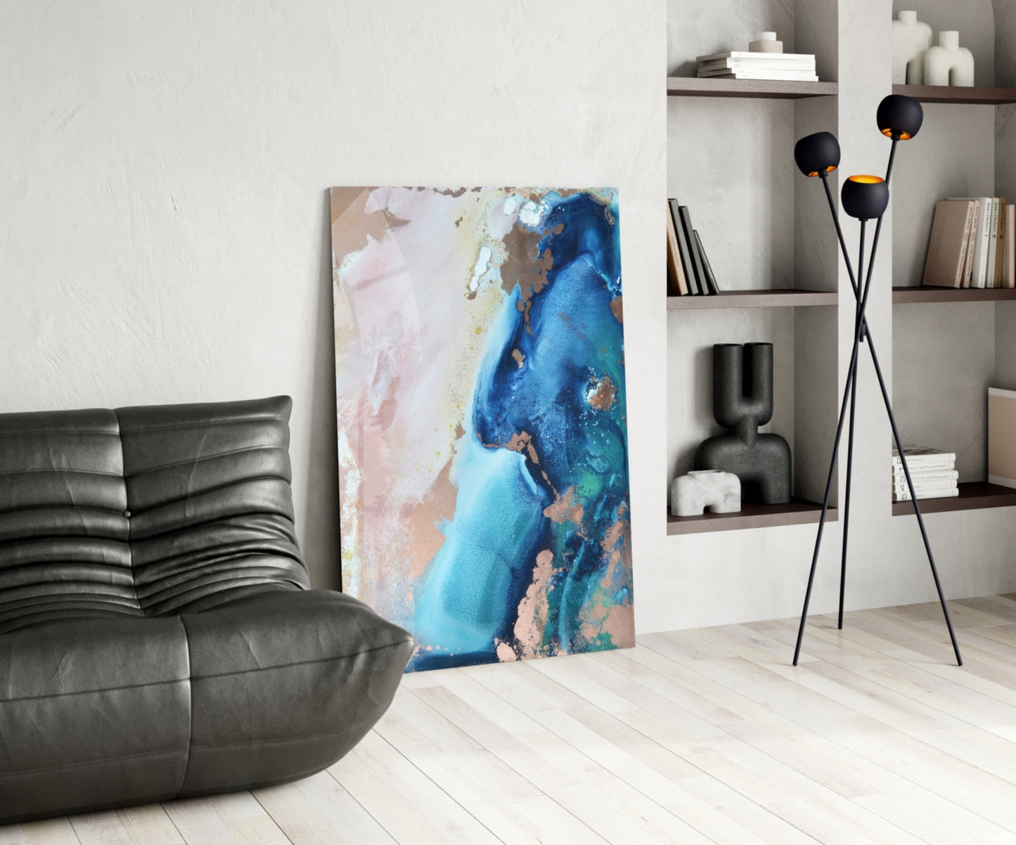 Cobalt Tide Abstract Glass Wall Art