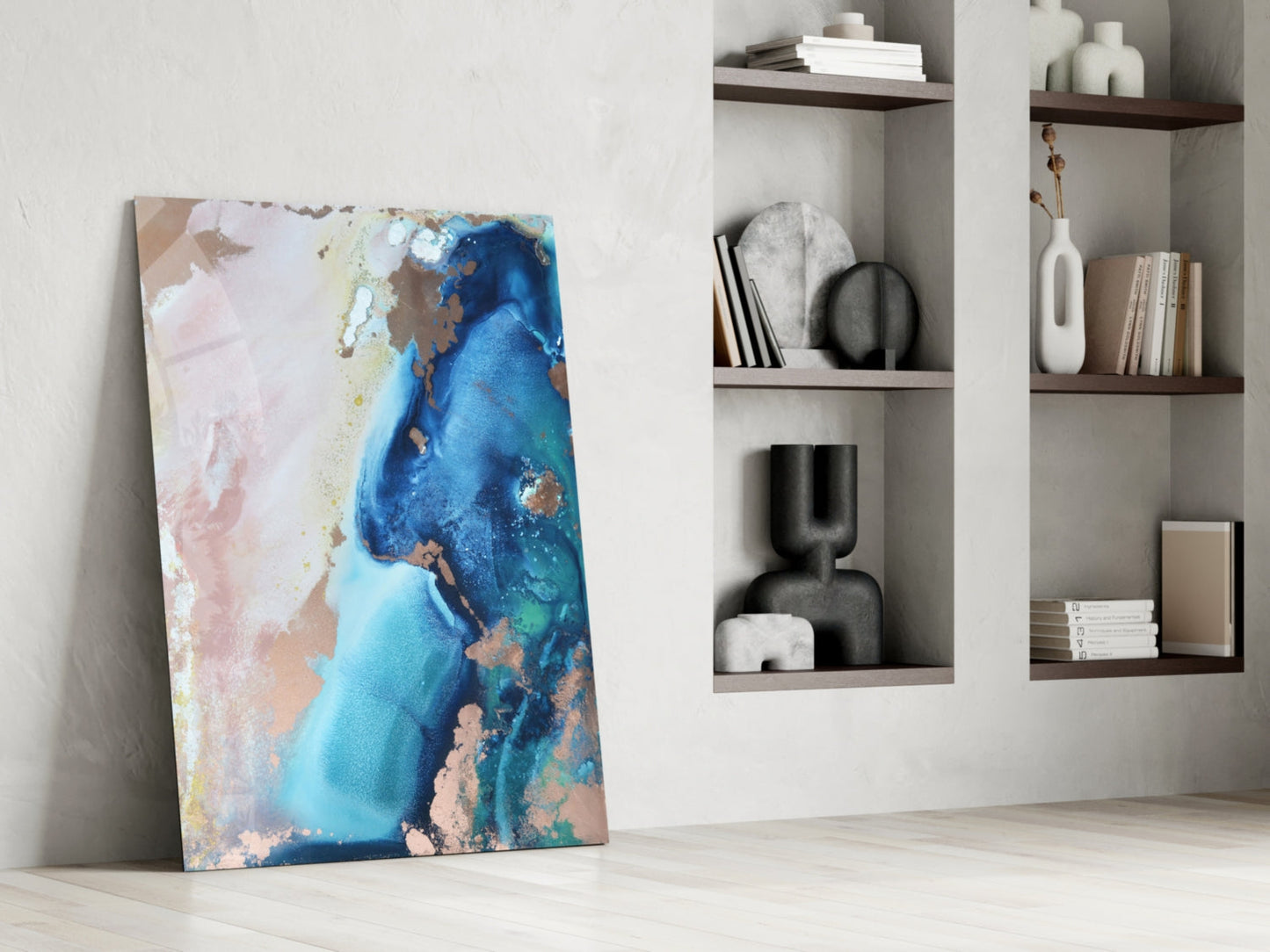 Cobalt Tide Abstract Glass Wall Art