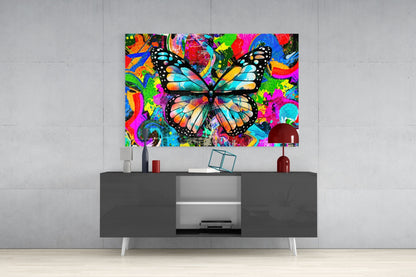 Pop Art Butterfly Glass Wall Art
