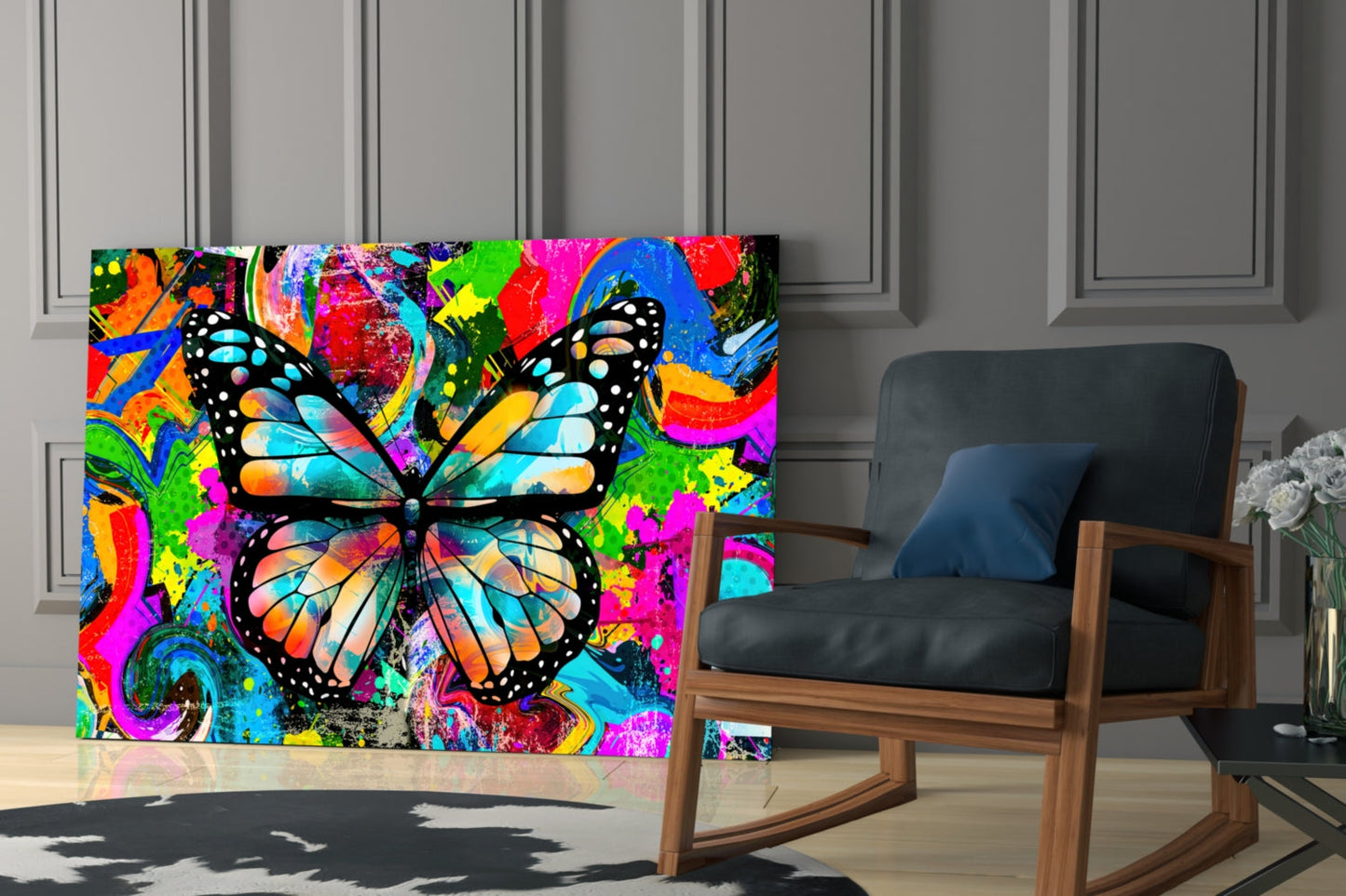 Pop Art Butterfly Glass Wall Art