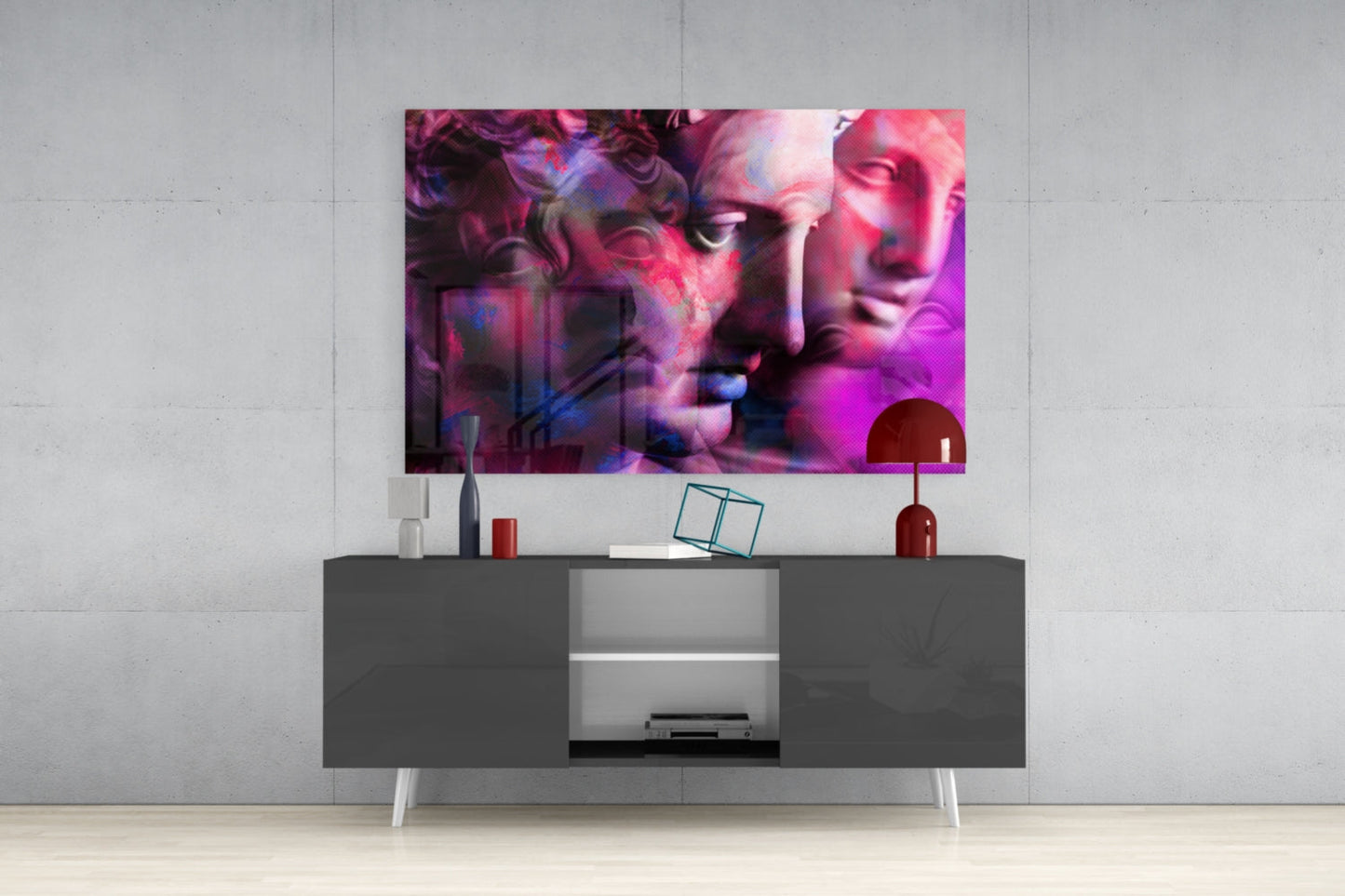 Magenta Classical Bust Collage Glass Wall Art