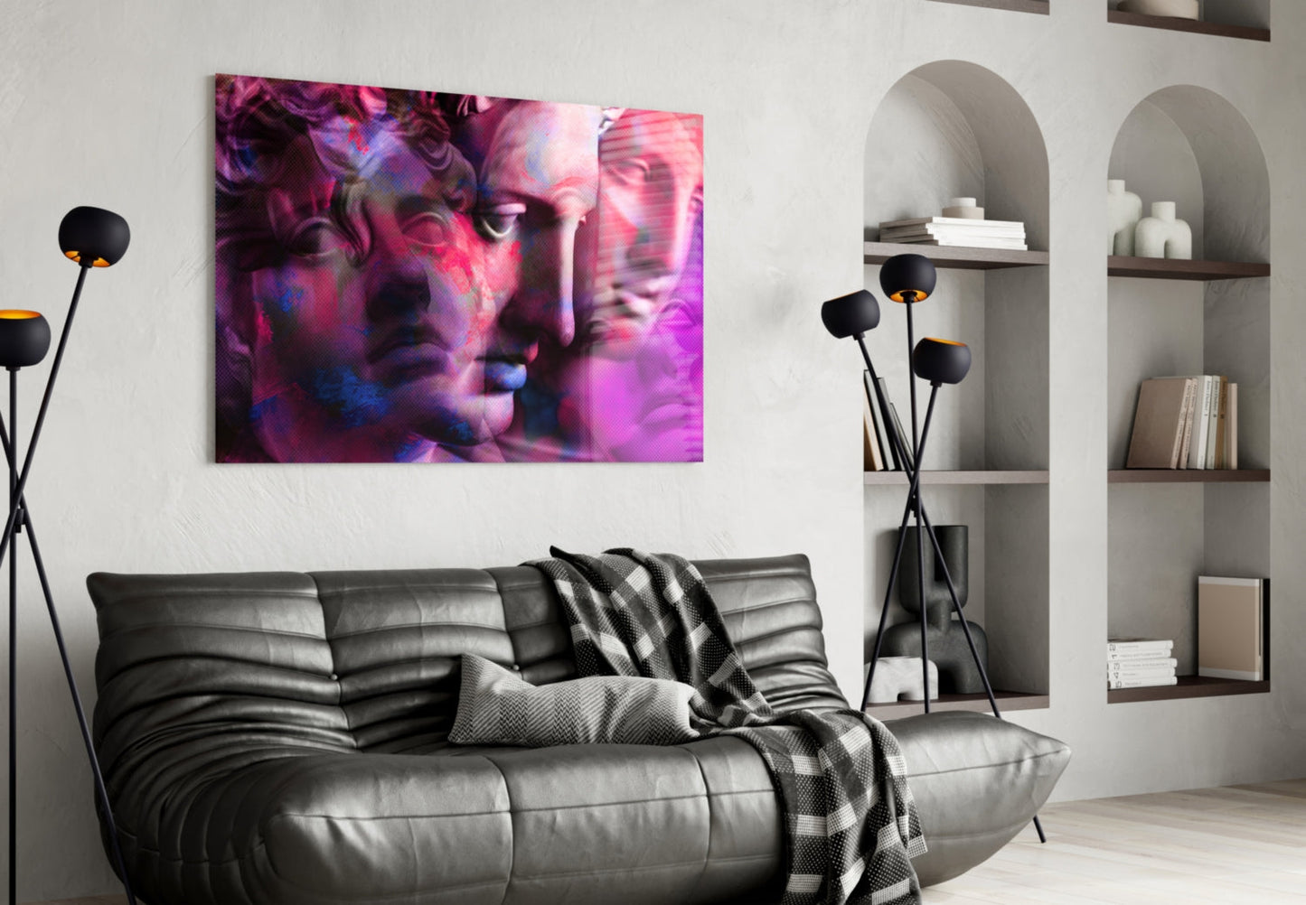 Magenta Classical Bust Collage Glass Wall Art