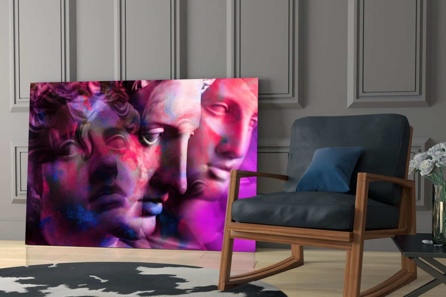 Magenta Classical Bust Collage Glass Wall Art