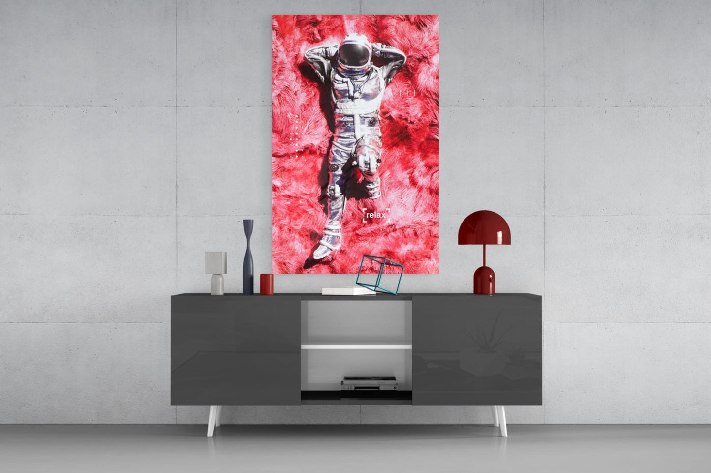 Astronaut Space Grass Glass Wall Art