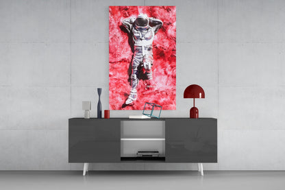 Astronaut Space Grass Glass Wall Art