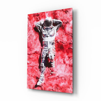 Astronaut Space Grass Glass Wall Art