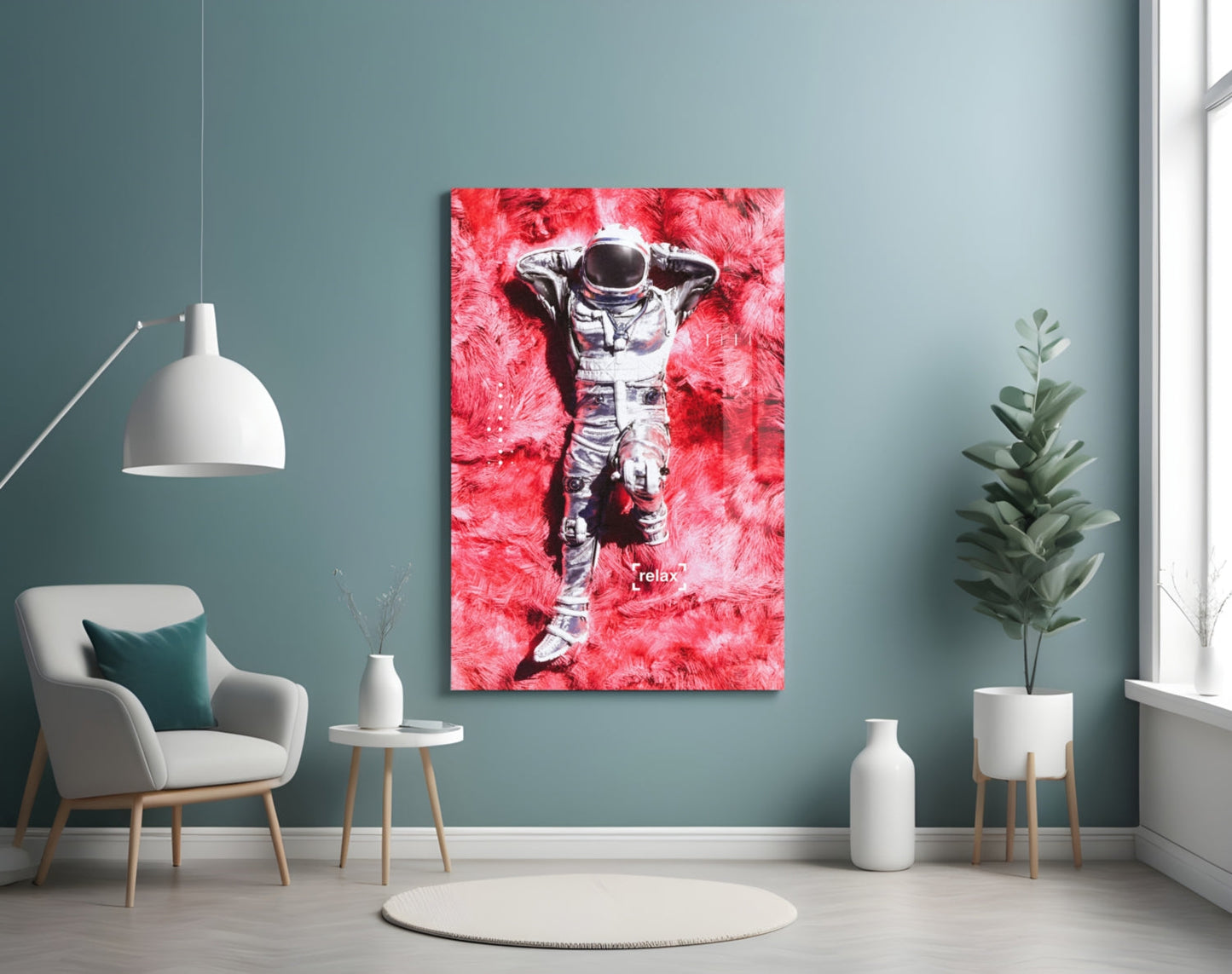 Astronaut Space Grass Glass Wall Art