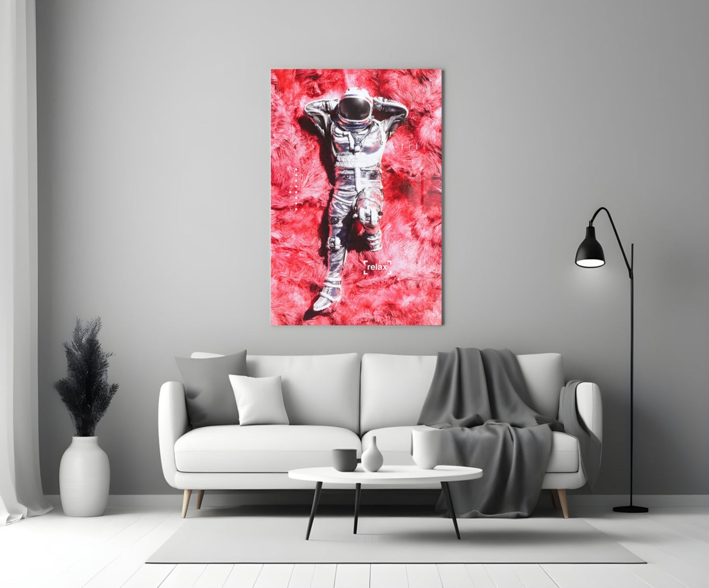 Astronaut Space Grass Glass Wall Art