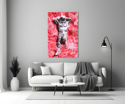 Astronaut Space Grass Glass Wall Art
