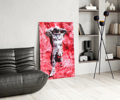 Astronaut Space Grass Glass Wall Art