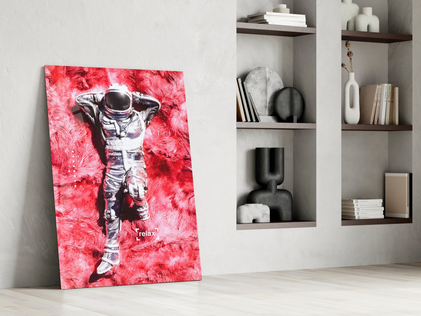 Astronaut Space Grass Glass Wall Art