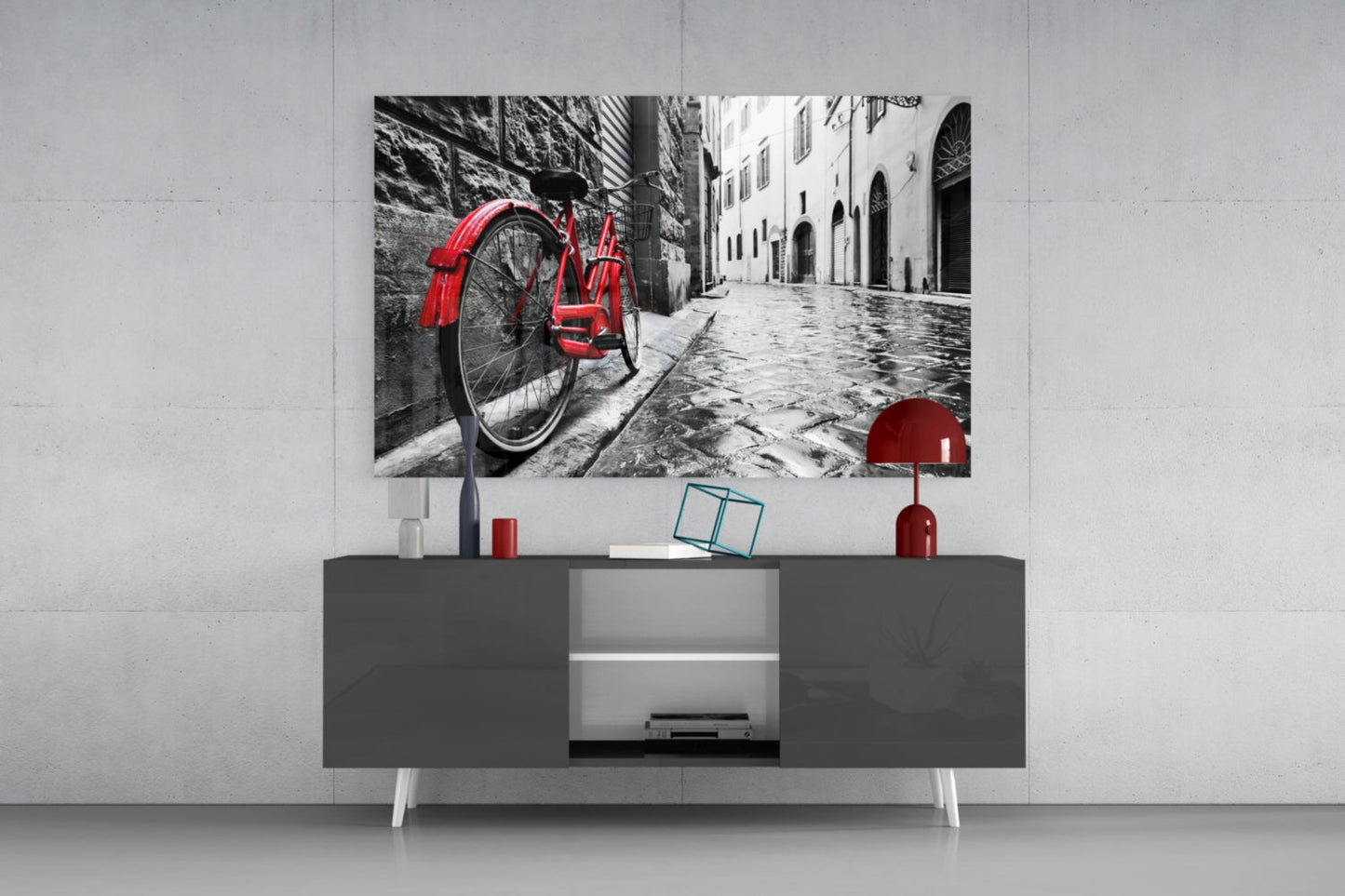 Street and Bicycle Glass Wall Art