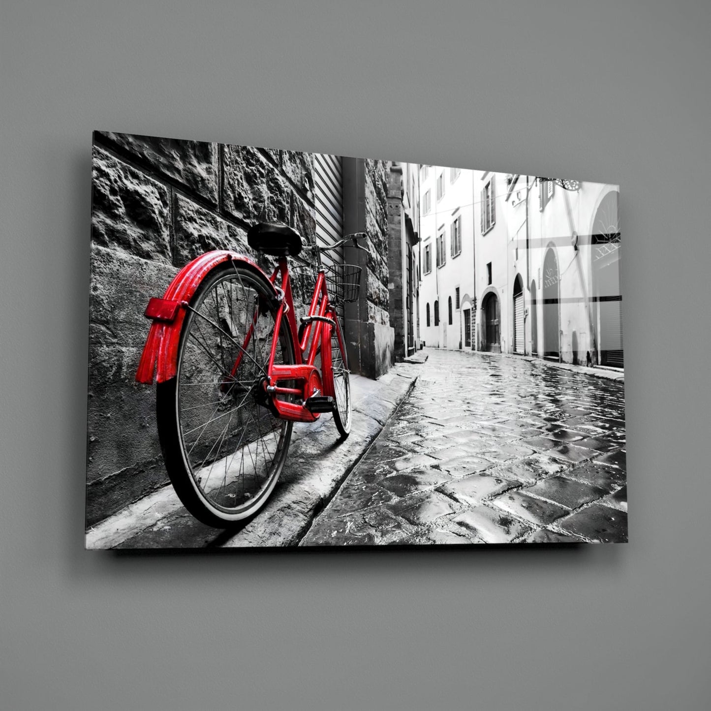 Street and Bicycle Glass Wall Art