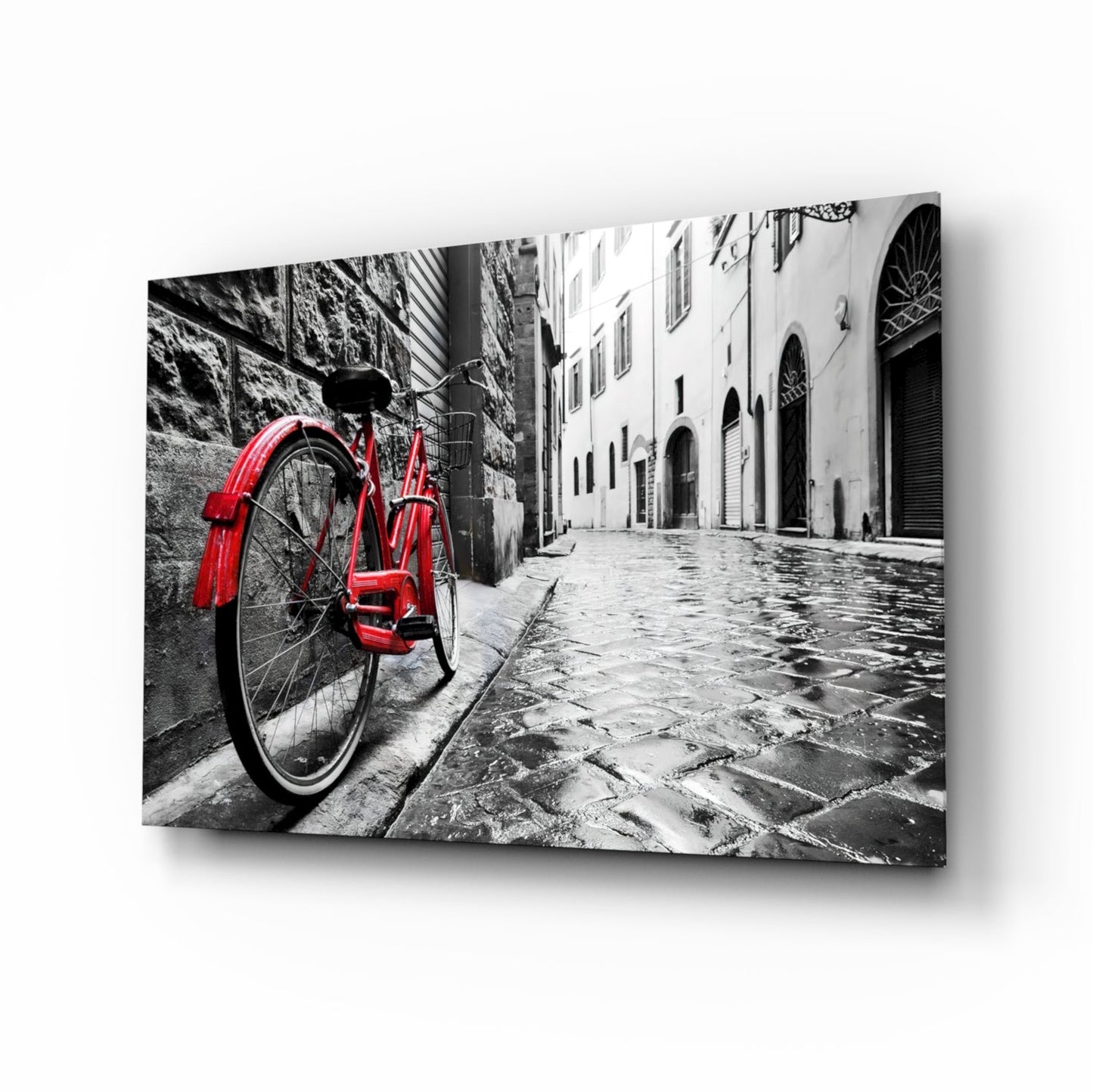 Street and Bicycle Glass Wall Art