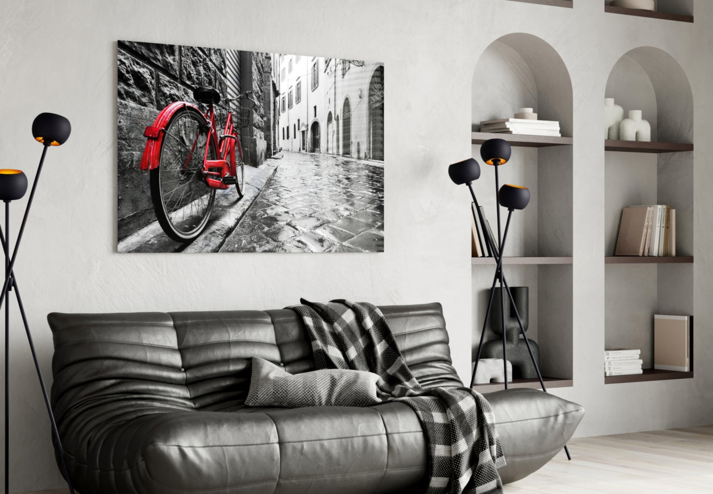 Street and Bicycle Glass Wall Art