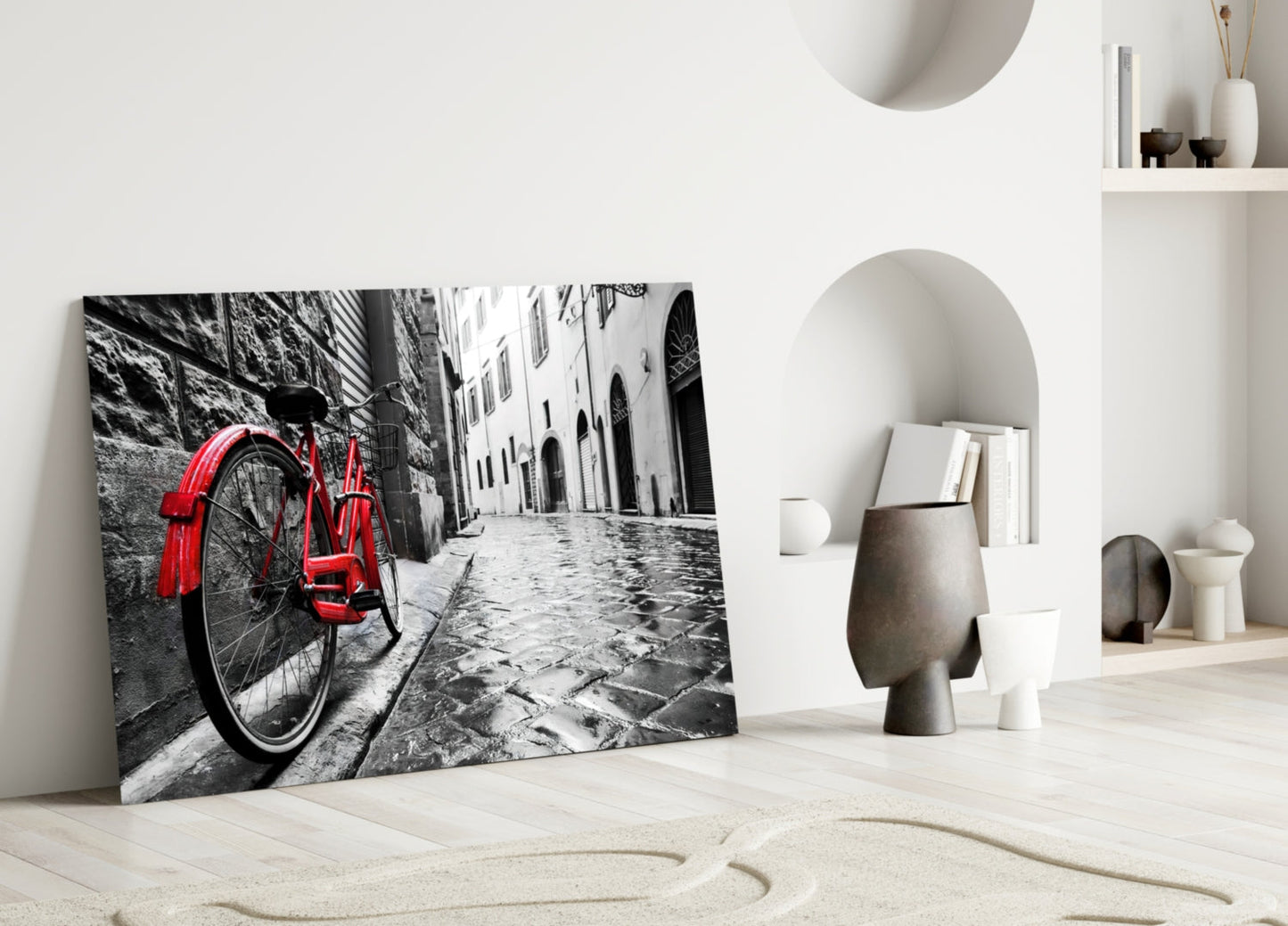 Street and Bicycle Glass Wall Art
