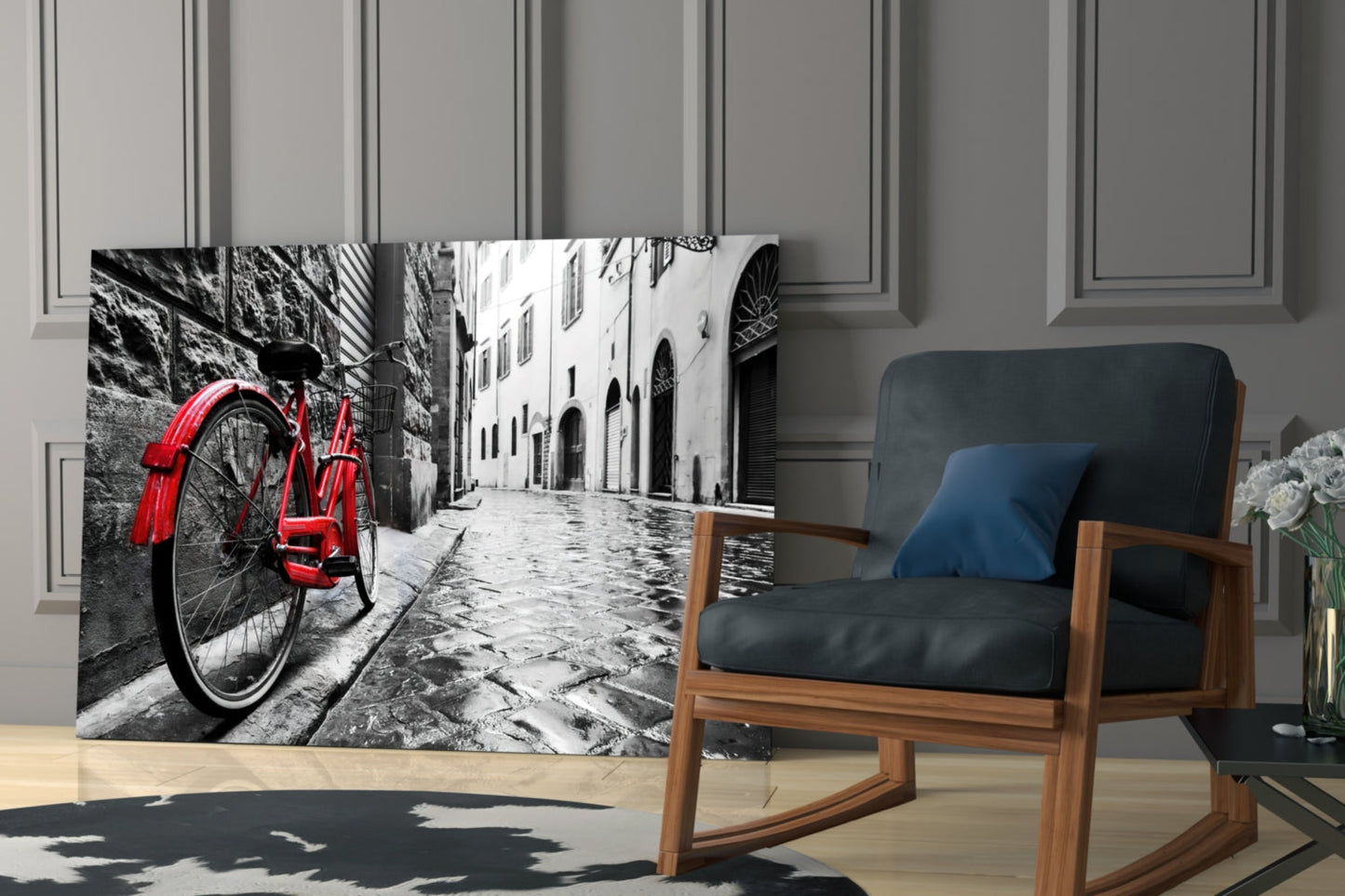 Street and Bicycle Glass Wall Art