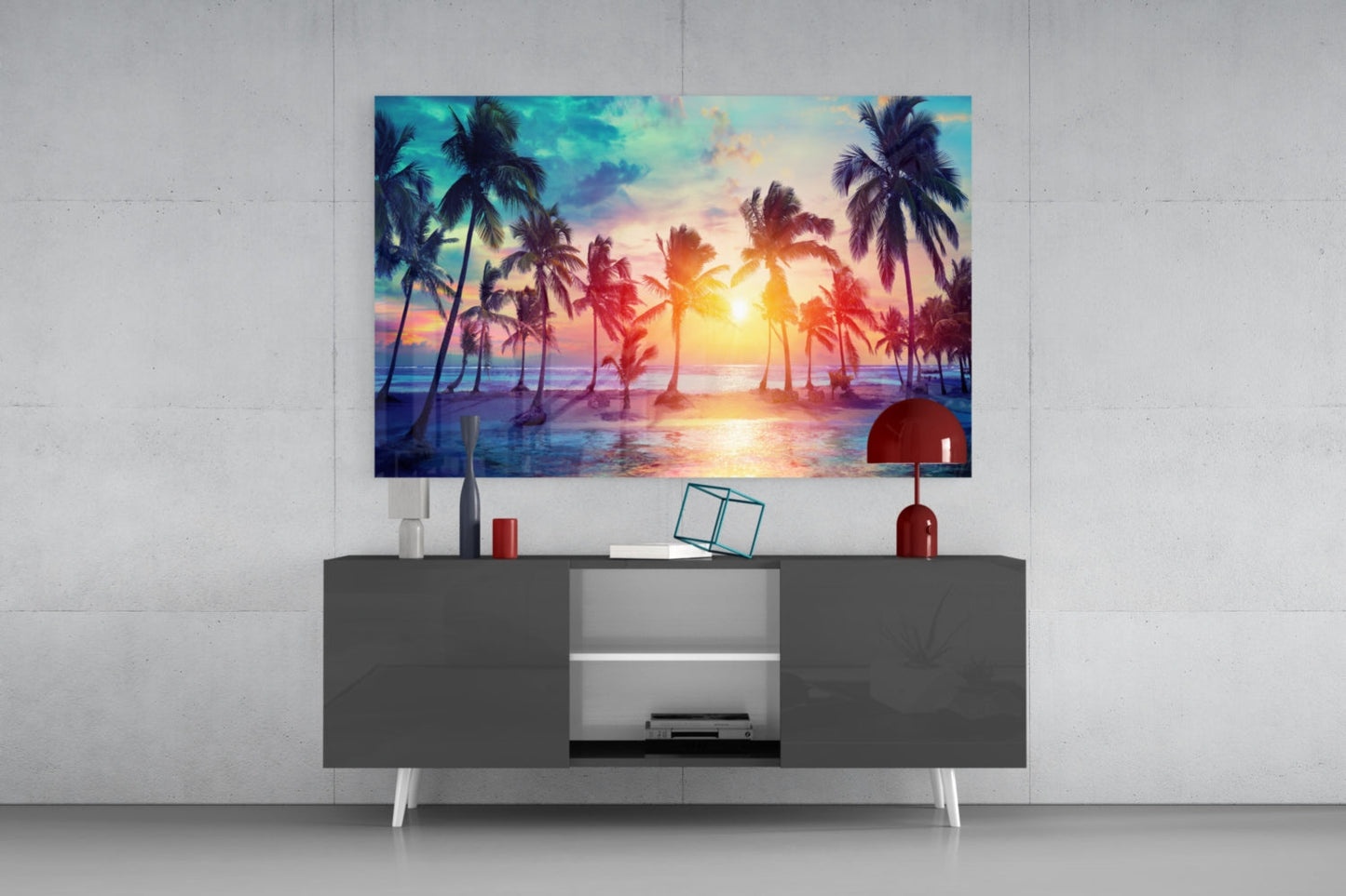 Tropical Sunset Palms Glass Wall Art