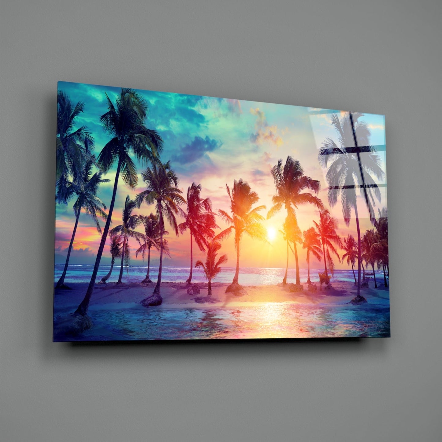 Tropical Sunset Palms Glass Wall Art