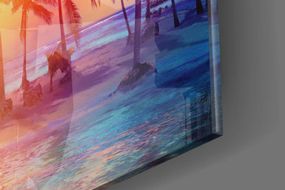 Tropical Sunset Palms Glass Wall Art