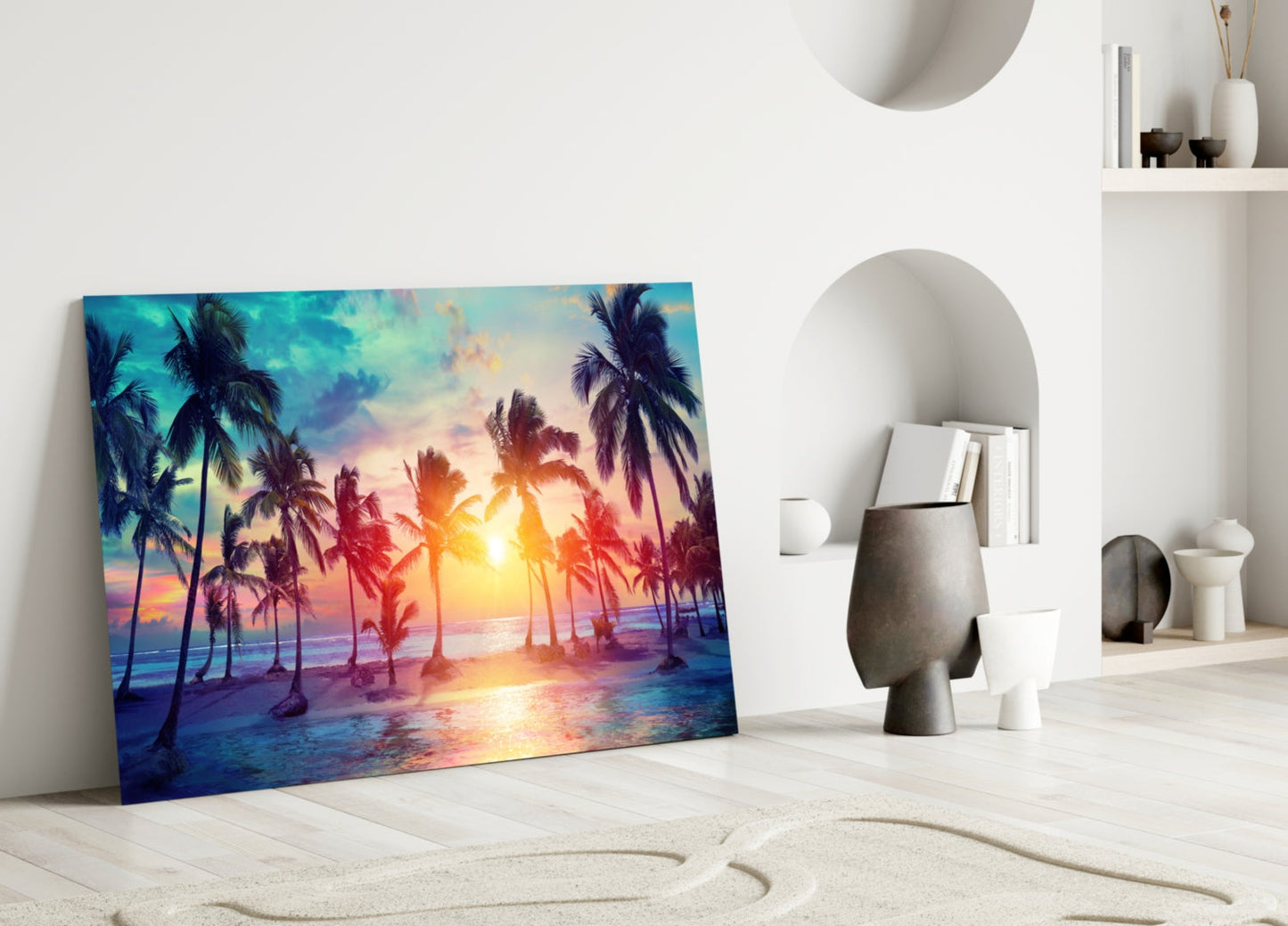 Tropical Sunset Palms Glass Wall Art