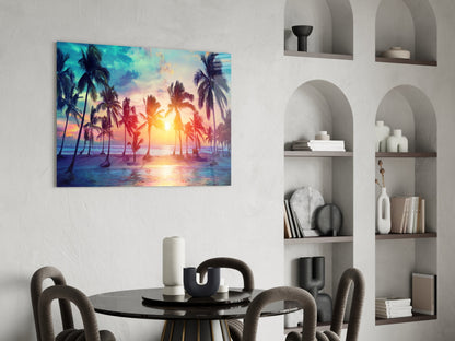 Tropical Sunset Palms Glass Wall Art