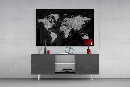 Silver Glitter World Map Glass Wall Art