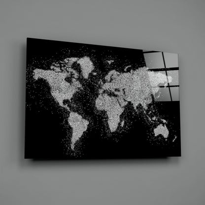 Silver Glitter World Map Glass Wall Art