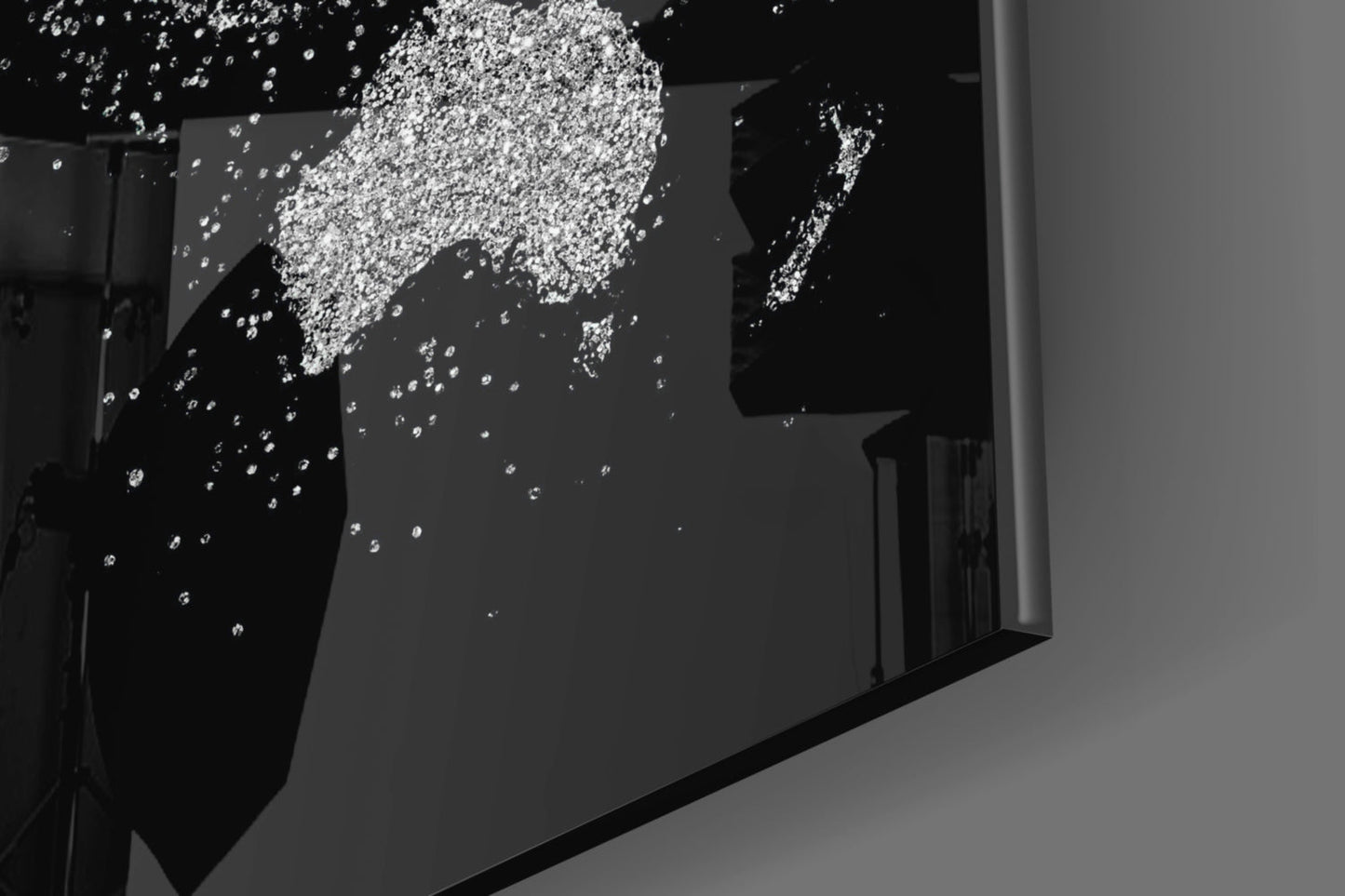 Silver Glitter World Map Glass Wall Art