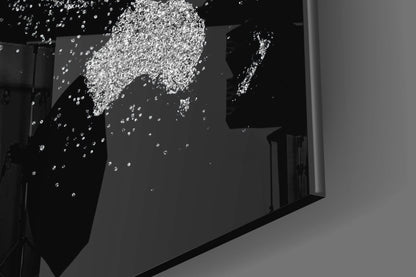 Silver Glitter World Map Glass Wall Art