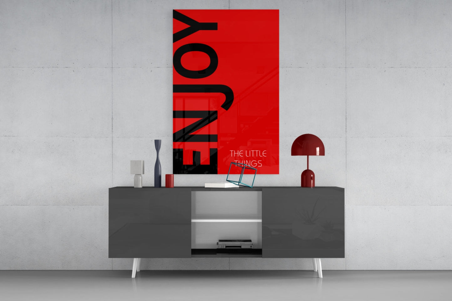 Enjoy The Little Things Crimson Glass Wall Art