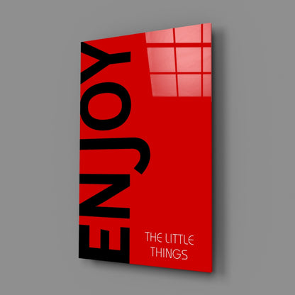 Enjoy The Little Things Crimson Glass Wall Art