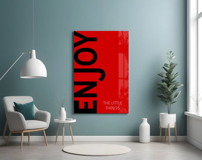 Enjoy The Little Things Crimson Glass Wall Art