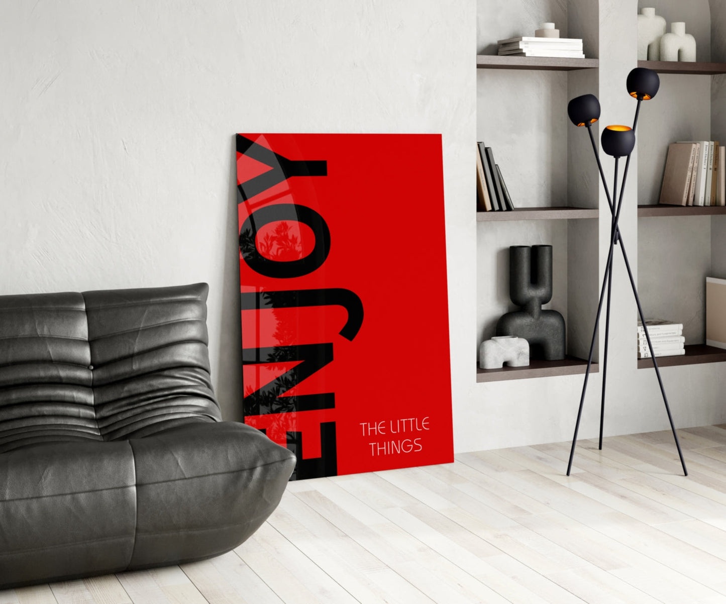 Enjoy The Little Things Crimson Glass Wall Art