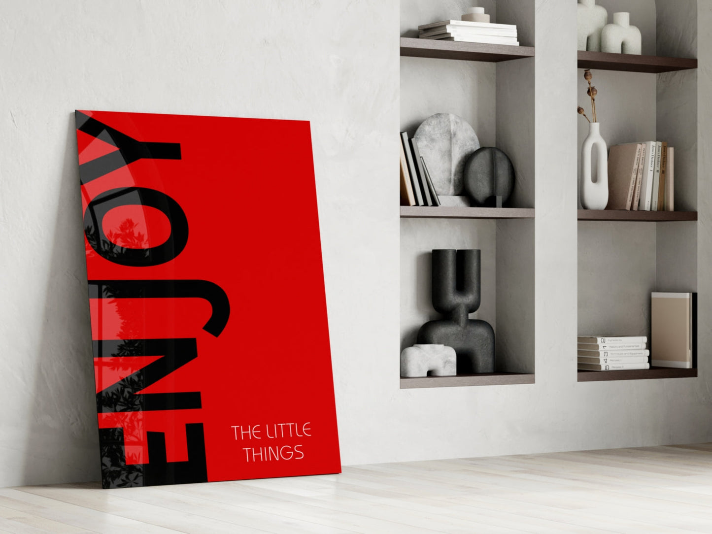 Enjoy The Little Things Crimson Glass Wall Art