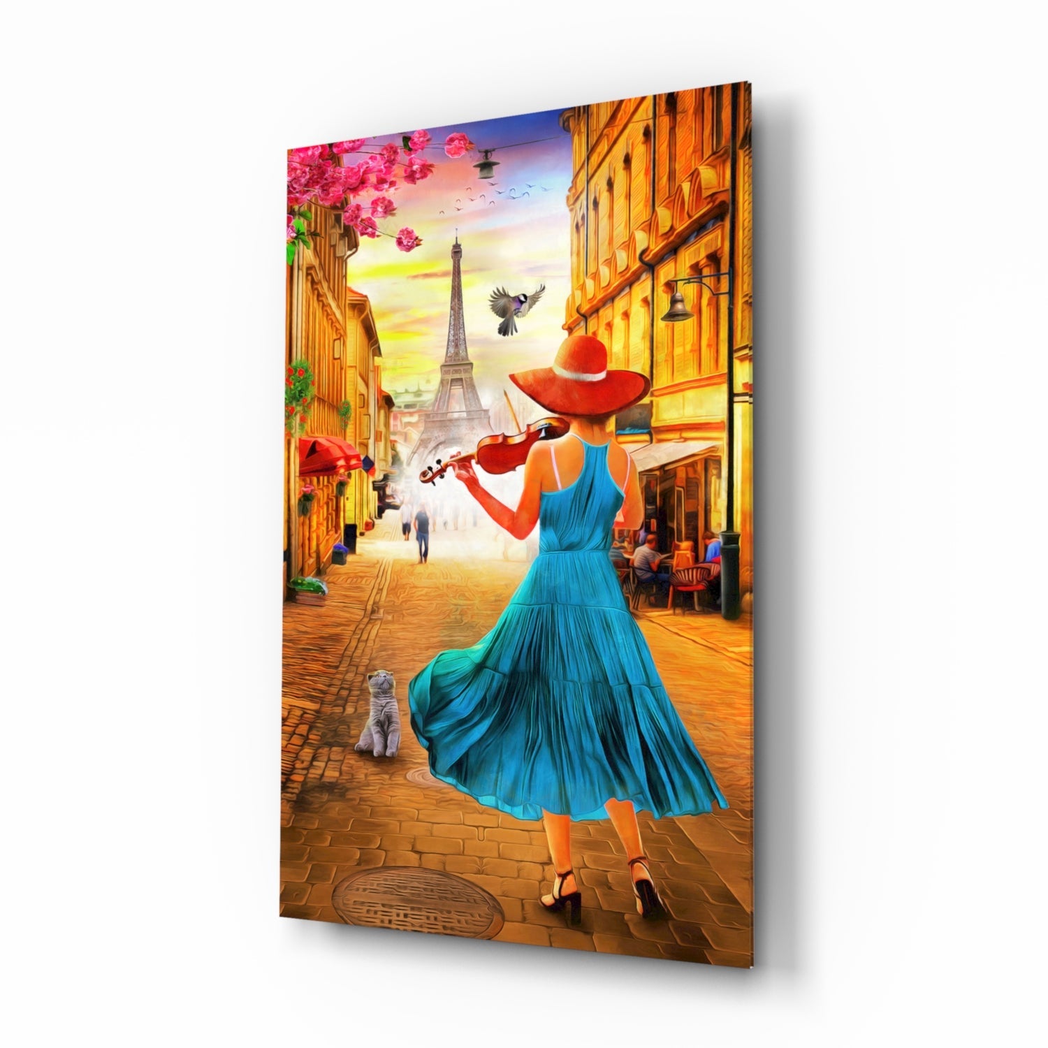 Eiffel and Music Paris violin glass wall art