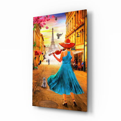 Eiffel and Music Paris violin glass wall art
