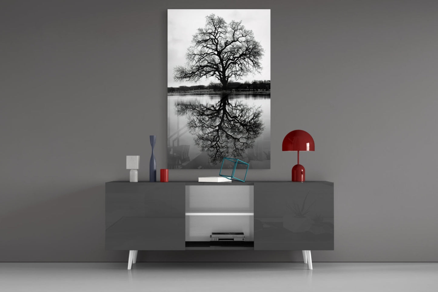 Bare Tree Reflection Glass Wall Art
