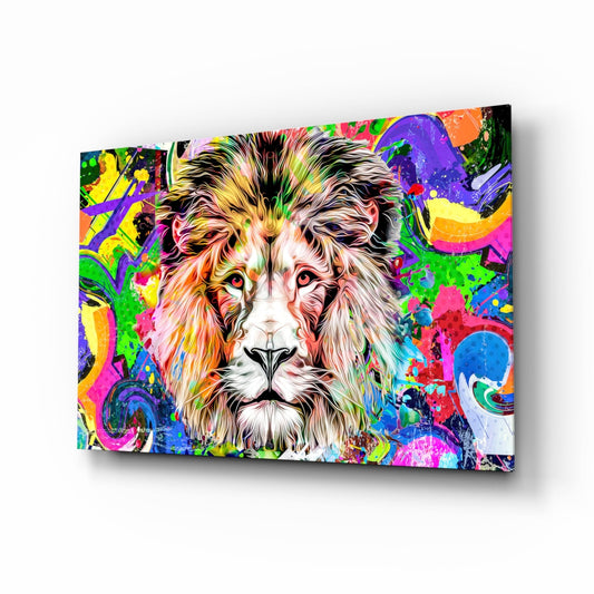 Pop Graffiti Lion Glass Wall Art