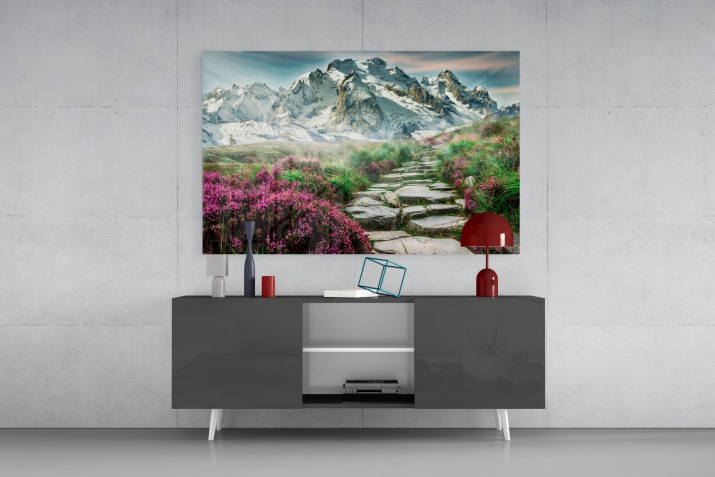Footpath to the Mountains Glass Wall Art, Heather Meadow Landscape