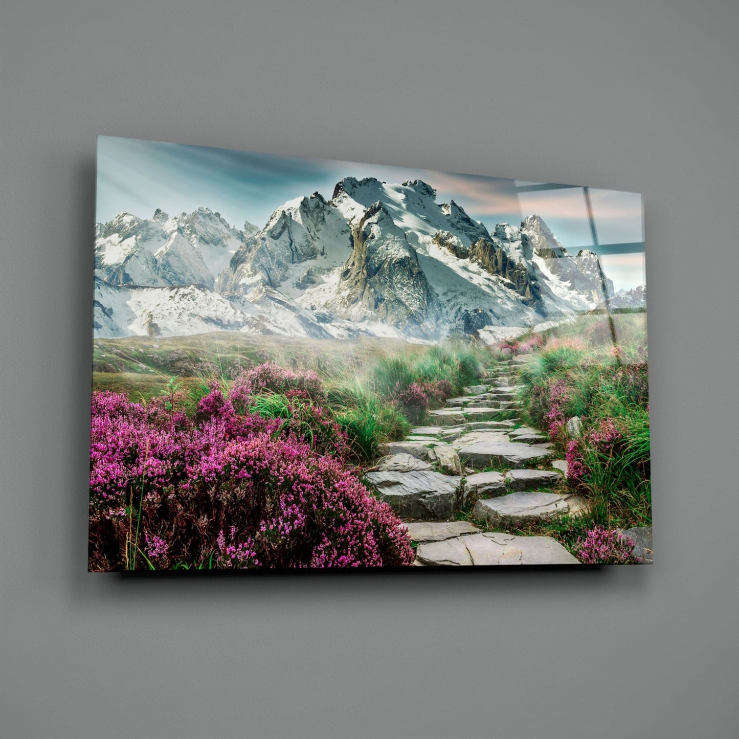 Footpath to the Mountains Glass Wall Art, Heather Meadow Landscape