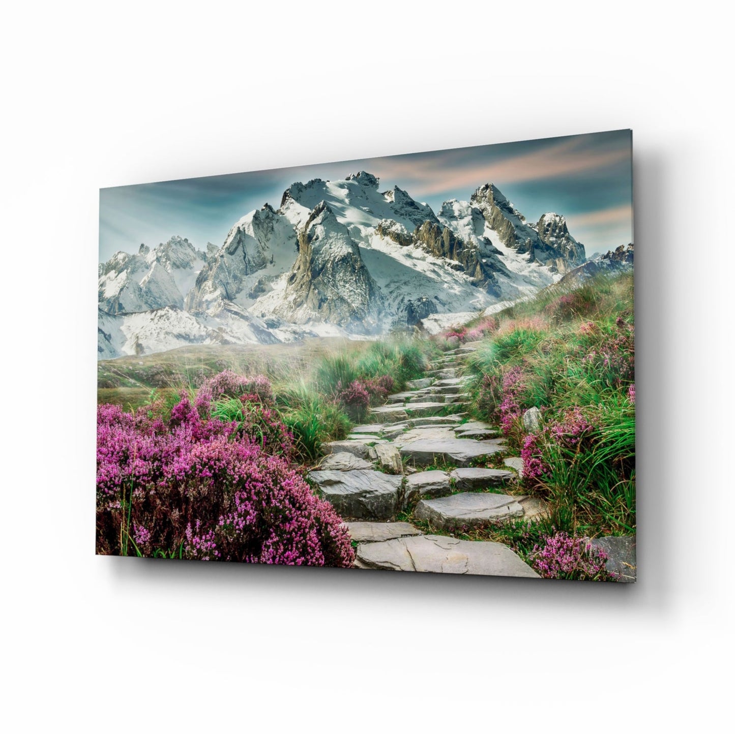 Footpath to the Mountains Glass Wall Art, Heather Meadow Landscape