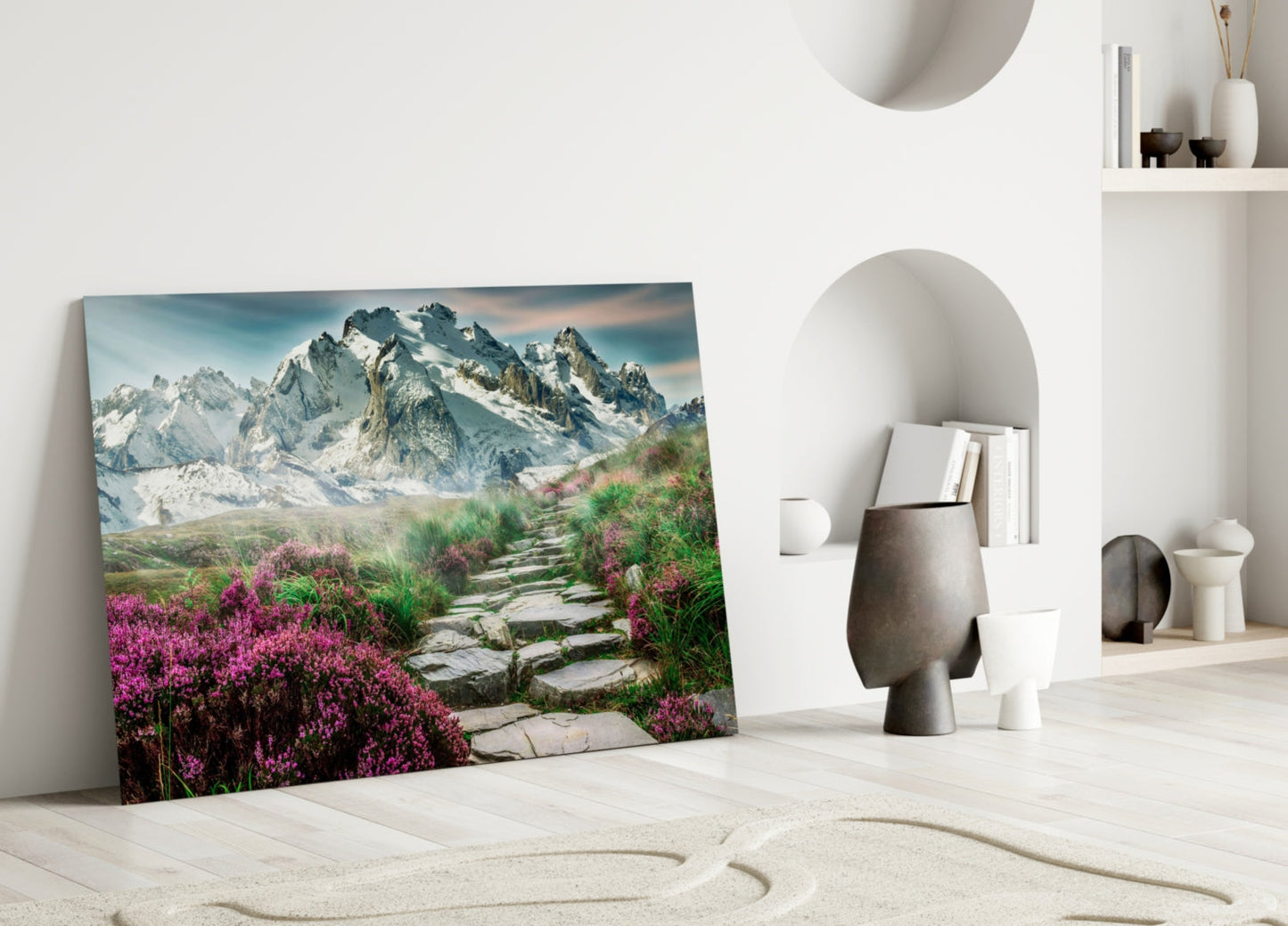 Footpath to the Mountains Glass Wall Art, Heather Meadow Landscape