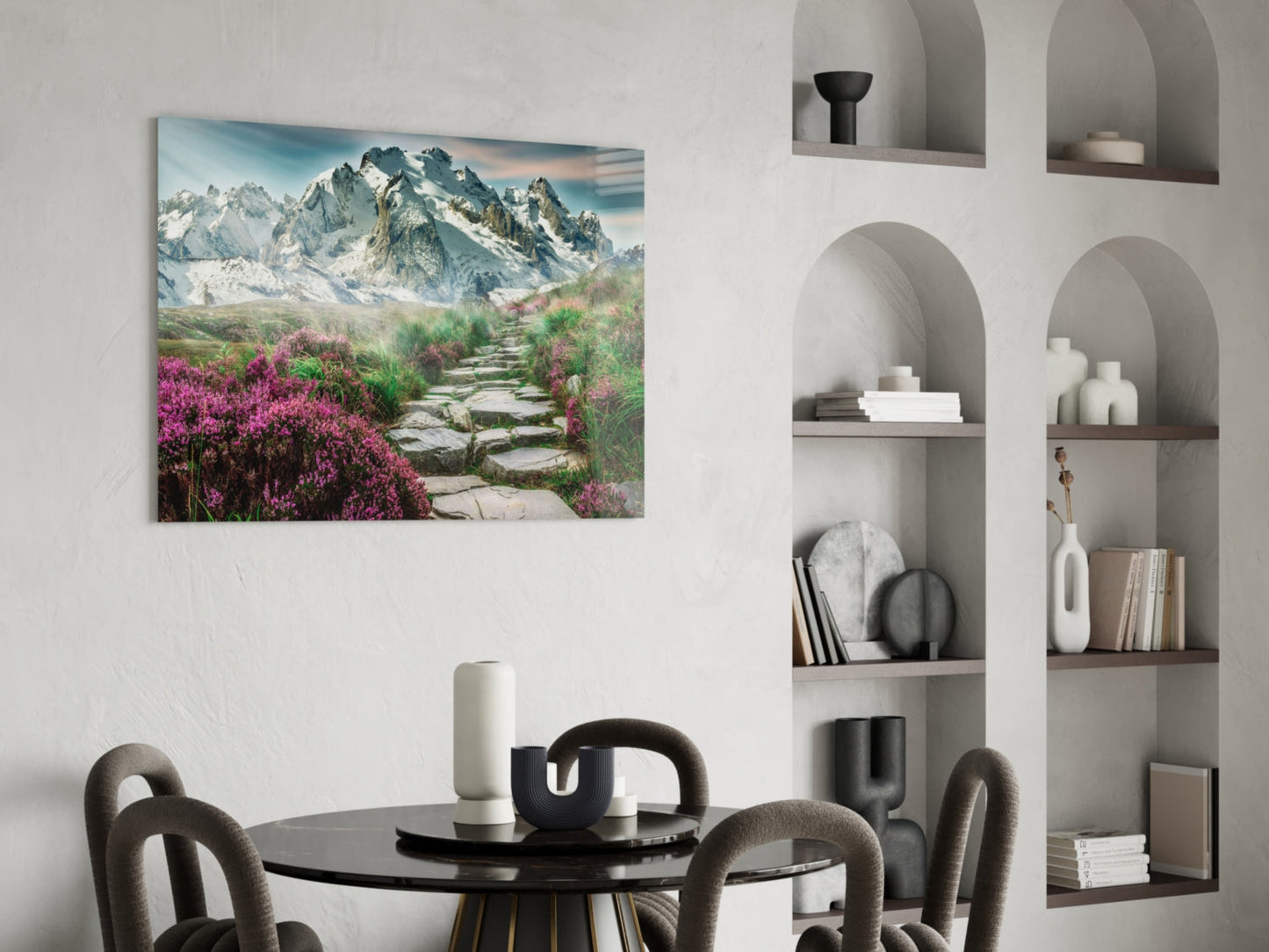 Footpath to the Mountains Glass Wall Art, Heather Meadow Landscape